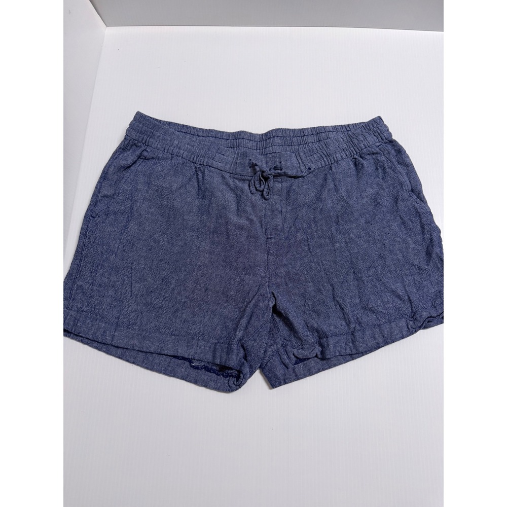 Old Navy Blue Linen Blend Drawstring Shorts XL Chambray Elastic Waist Pocketed